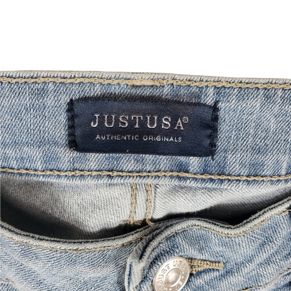 JUST USA Light Blue Distressed Flared Leg High Rise Jeans Size 3 Junior. - Picture 8 of 15